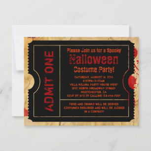 Convite Tíquete de Halloween de Papel Splatter