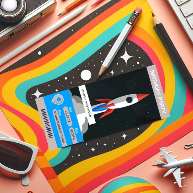 Convite Tíquete de Viagem com Espessura de Espaço (Space Ticket Birthday Party Invitation)