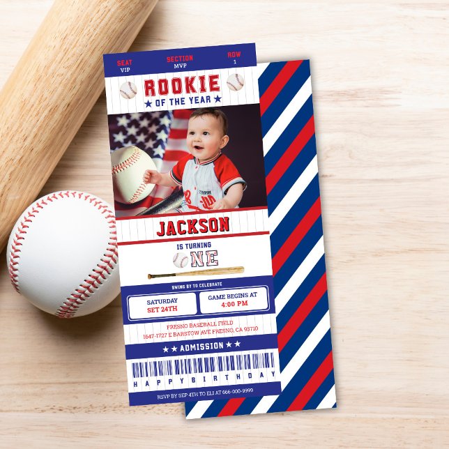 Convite Tíquete do Ano do primeiro aniversario Baseball (rookie of the year 1st birthday party ticket invitation)