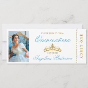 Convite Tíquete Dourado e azul de fotografia de Quinceaner