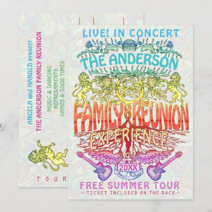 Convite Tíquete Neon Reunion Neon Retro 70s para Bandas d