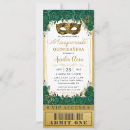 Convite Tíquete VIP de Mascarada de Quinceañera do Emerald