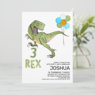 Convite Tiranossauro Três Rex Dino 3º Aniversário