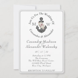 Convite Tiras de Cinza de Prata de Casamento Náutico com Â