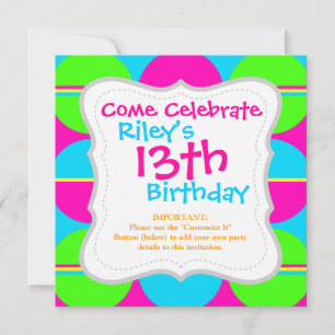 Convite Tiras dos círculos do Teal Rosa Quente do Verde l