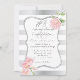 Convite Tiras Silvosas Elegantes e Hídrangas Rosa