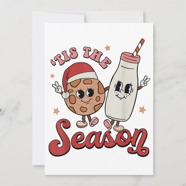 Convite Tis The Season Cookies Milk Santa Hat Christmas Re (Frente)