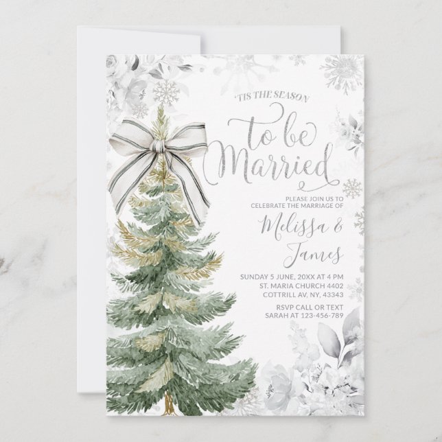 Convite Tis the Season to be Married Silver Winter Wedding (Frente)