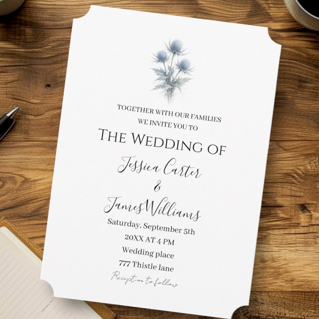 Convite Tísculo Azul Escocês Escócia Casamento Simples (Criador carregado)