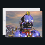 Convite TITAN CYBORG PORTRAIT Blue Science Fiction,Scifi<br><div class="desc">Titan cyborg da Hyperion World com sua vibrante carapaça metálica cromática refletiva em um ambiente surreal,  céu azul e nuvens,  quadro de animação do filme 3D Hyperion World.Imagem artística,  colorida e brilhante de ficção científica em cores azuis,  cor-de-rosa,  amarela,  castanho.Baldesign3d c</div>