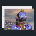 Convite TITAN CYBORG PORTRAIT Blue Science Fiction,Scifi<br><div class="desc">Titan cyborg da Hyperion World com sua vibrante carapaça metálica cromática refletiva em um ambiente surreal,  céu azul e nuvens,  quadro de animação do filme 3D Hyperion World.Imagem artística,  colorida e brilhante de ficção científica em cores azuis,  cor-de-rosa,  amarela,  castanho.Baldesign3d c</div>