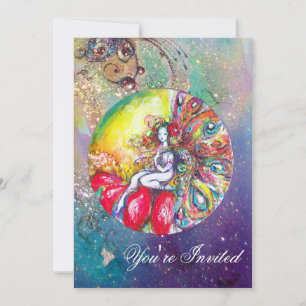 Convite TITANIA, brilho rosa amarelo azul vermelho