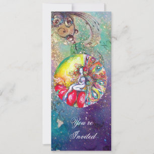 Convite TITÂNIA, brilhos rosa amarelo azul vermelho