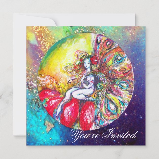 Convite TITANIA ,cor-de-rosa-azul-vermelha faíscas (Frente)