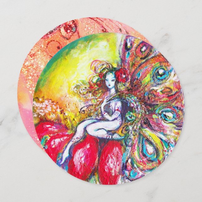 Convite TITÂNIA E FLOR VERMELHA, Faíscas Amarelas Verdes R (Frente/Verso)