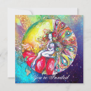 Convite TITÂNIA, rosa amarelo azul vermelho faíscas