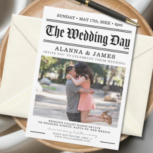 Convite Título de Jornal Antigo Casamento Preto e Branco