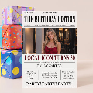 Convite Título de Jornal Engraçado Aniversário de 30 Anos