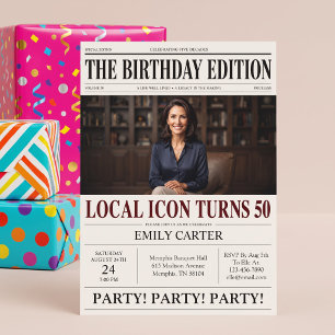 Convite Título de Jornal Engraçado Aniversário de 50 Anos