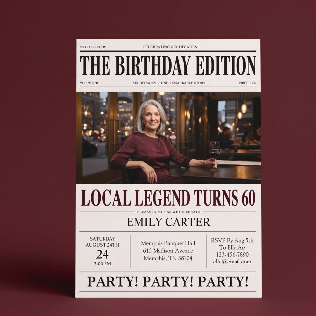 Convite Título de Jornal Engraçado para Aniversário de 60  (Criador carregado)