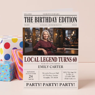 Convite Título de Jornal Engraçado para Aniversário de 60 