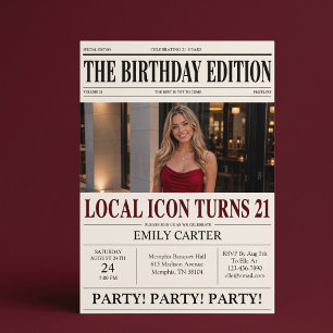 Convite Título de Jornal Engraçado para Festa de 21 Anos