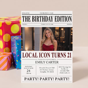 Convite Título de Jornal Engraçado para Festa de 21 Anos