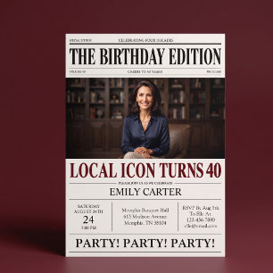 Convite Título de Jornal Engraçado para Festa de 40 Anos