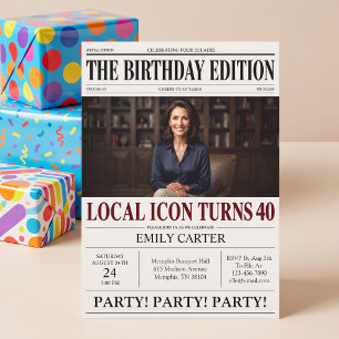 Convite Título de Jornal Engraçado para Festa de 40 Anos