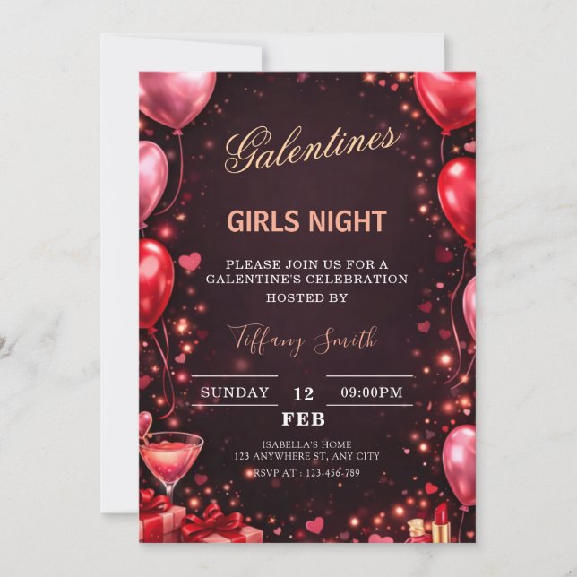 Convite to a girl's night out on Valentine's Day (Frente)