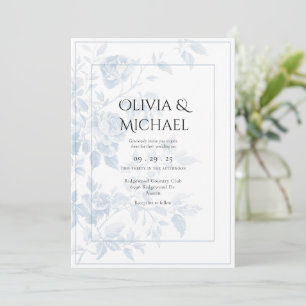 Convite Toalete Floral Azul Elegante Casamento