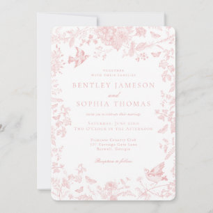 Convite Toalha de Jouy Rosa Flores Francesas Casamento