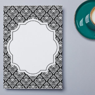 Convite Toalha de Mesa Damasko Preto e Branco Elegante