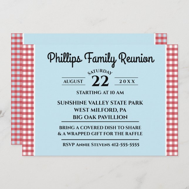 Convite Toalha de Mesa Xadrez Vermelha e Branca Reunião de (Frente/Verso)