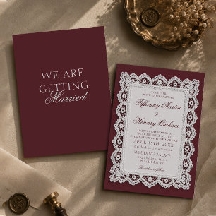 Convite Toalha de Renda Burgundy Casamento de Luxo