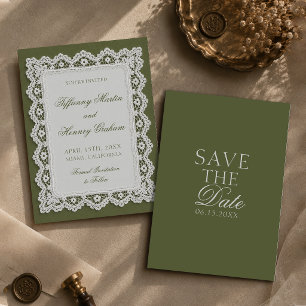 Convite Toalha de Renda Old Money Verde Oliva Casamento