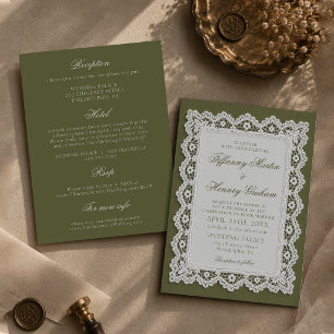 Convite Toalha de Renda Old Money Verde Oliva Casamento