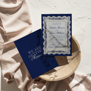 Convite Toalha de Renda Royale Azul Old Money Casamento
