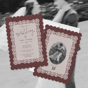 Convite Toalha de Renda Vintage Borgonha Casamento