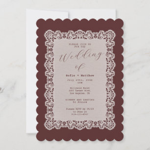 Convite Toalha de Renda Vintage Borgonha Casamento