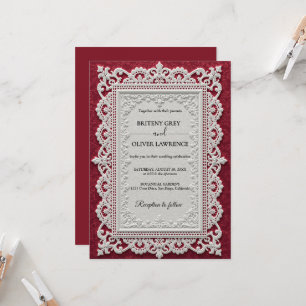 Convite Toalha de Renda Vintage Burgundy Elegante para Cas