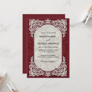 Convite Toalha de Renda Vintage Elegante Burgundy Casament