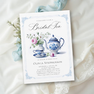 Convite Toalhete Azul Toile Flora Chá de Noiva