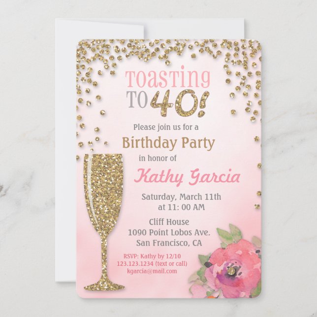 Convite Toasting to 40 Birthday Champagne Invitation (Frente)