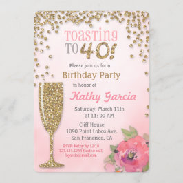 Convite Toasting to 40 Birthday Champagne Invitation