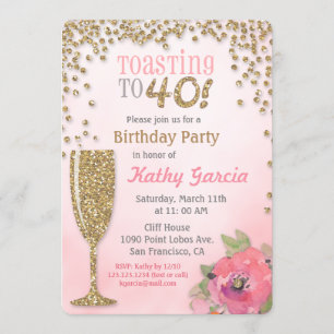 Convite Toasting to 40 Birthday Champagne Invitation