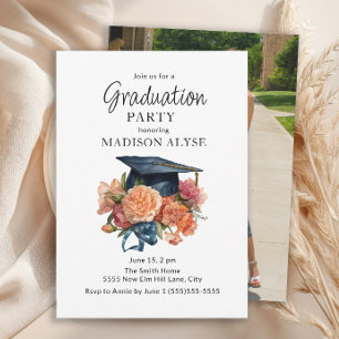 Convite Toca de Formatura Floral Rosa Graduação Foto