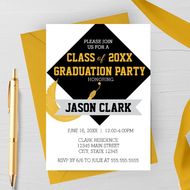 Convite Toca de Graduação Moderna com Borla Festa de Forma (Large Customizable Modern Graduation Cap with Tassel Graduation Party Invitation)