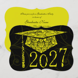 Convite Toca Floral Amarela e Preta Festa de Graduação 202