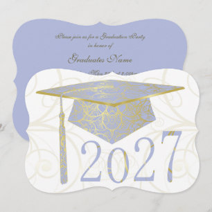 Convite Toca Floral Azul Céu e Dourado Festa de Graduação
